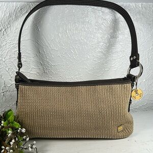 The SAK Tan and Brown Knit Leather Shoulder Bag w/ Hang Tag Leather Pad Bottom